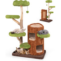 Produktbild von COSTWAY Kratzbaum aus Massivholz für Katzen mit Katzenhöhle und Jutesäule Braun Grün 80x50x141cm