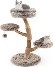 COSTWAY Kratzbaum aus Massivholz mit 4 Plüschsitzflächen und Kratzpfosten 90cm Braun – Bild 1 von 1