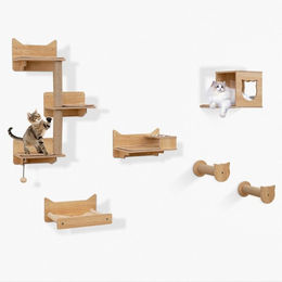 COSTWAY Kratzbaum aus Naturholz mit Katzenhaus und Hängematte für Katzen – Bild 1 von 2