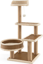 COSTWAY Kratzbaum aus Rattan für Katzen mit 5 Etagen, Plattform, Spielball, Kratzpfosten und Bett, Braun, 40x40x90cm – Bild 1 von 1