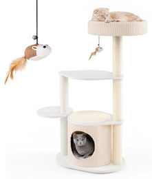COSTWAY Kratzbaum für Katzen 105cm mit Katzenhaus, Sisal-Kratzstämmen und Spielzeugmaus – Bild 1 von 1
