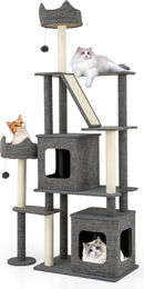 COSTWAY Kratzbaum für Katzen 180cm Grau mit 2 Höhlen, Plattformen, Katzenbett, Sisalpfosten, Ball, Leiter und Sisalbrett – Bild 1 von 1