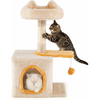 Produktbild von COSTWAY Kratzbaum für Katzen aus Holz mit Plüschsitz, fischförmiger Plattform, Höhle, Ball und Sisal-Kratzsäulen in Beige