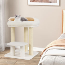 COSTWAY Kratzbaum für Katzen aus Holz mit Sisal-Kratzsäulen und weicher Sitzfläche in Weiß 61 cm – Bild 1 von 1