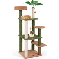 Produktbild von COSTWAY Kratzbaum für Katzen aus Holz mit Sisalpfosten, Spielzeug und Kunstpflanze, 152 cm, Grün Braun