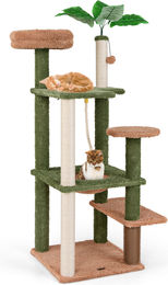 COSTWAY Kratzbaum für Katzen aus Holz mit Sisalpfosten und Spielzeug 152 cm Grün Braun – Bild 1 von 4