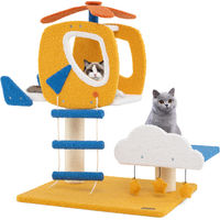 Produktbild von COSTWAY Kratzbaum für Katzen im Hubschrauber-Design mit Wolken-Plattform, Sisal-Kratzsäulen und Leiter in Gelb, 76cm