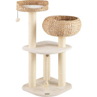 Produktbild von COSTWAY Kratzbaum für Katzen in Beige mit Sitzstange, Korb, Sisalpfählen und Spielball 104cm