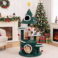Produktbild von COSTWAY Kratzbaum für Katzen mit 2 Katzenhöhlen, 3 Plattformen und Sisal-Kratzstamm sowie 6 Spielbällen 127cm