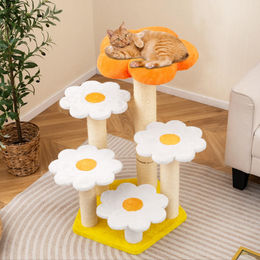COSTWAY Kratzbaum für Katzen mit Blumen-Design und Plüschoberfläche in Orange 90 cm – Bild 1 von 1