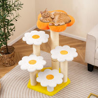 Produktbild von COSTWAY Kratzbaum für Katzen mit Blumen-Design und Plüschoberfläche in Orange 90 cm