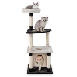 COSTWAY Kratzbaum für Katzen mit Katzenhöhle, Liegebett und Sisal-Kratzpfosten in Beige und Schwarz, 124 cm – Bild 1 von 1