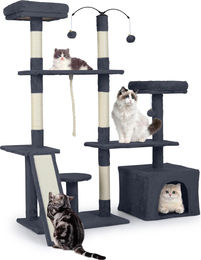 COSTWAY Kratzbaum für Katzen mit Katzenhöhle und Rampe in Dunkelgrau – Bild 1 von 1
