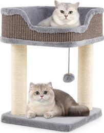 COSTWAY Kratzbaum für Katzen mit Plüschsitz, Ball und Sisal-Kratzsäulen Grau 38x38x51cm – Bild 1 von 1