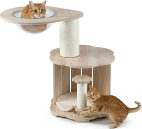 COSTWAY Kratzbaum für Katzen mit Raumkapsel, Höhle, Kratzpfosten und Spielzeug inklusive Katzenminze und Holzbällen – Bild 1 von 1