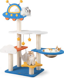 COSTWAY Kratzbaum für Katzen mit Weltraum-Design, 124cm, Blau, mit Sisal-Kratzsäulen, Hängematte und Spielzeug – Bild 1 von 2