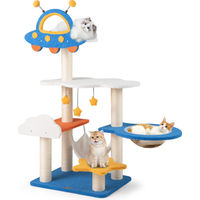 Produktbild von COSTWAY Kratzbaum für Katzen mit Weltraum-Design, 124cm, Blau, mit Sisal-Kratzsäulen, Hängematte und Spielzeug