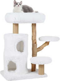 COSTWAY Kratzbaum für Katzen aus Holz mit 2-stöckiger Höhle in Weiß und Natur – Bild 1 von 1