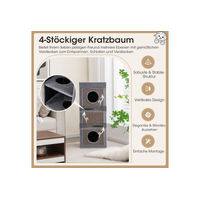 Produktbild von COSTWAY Kratzbaum für Katzen aus Holz mit 3 Katzenhöhlen und Kratzbrett in Grau und Natur