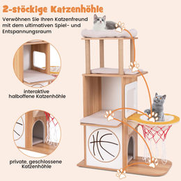 Costway Kratzbaum für Katzen aus Holz mit Basketballkorb 120 cm in Beige Natur – Bild 1 von 5