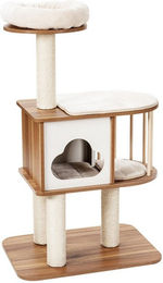 COSTWAY Kratzbaum für Katzen aus Holz mit Höhle in Braun 68x48x117cm – Bild 1 von 6