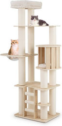 COSTWAY Kratzbaum für Katzen aus Holz mit Höhle und Leiter in Beige und Natur – Bild 1 von 4