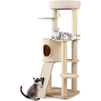 Produktbild von COSTWAY Kratzbaum für Katzen aus Holz mit Kratztonne und Leiter in Beige 143cm