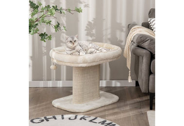 COSTWAY Kratzbaum für Katzen aus Holz mit Plüschsitzfläche und Ball – Bild 1 von 4