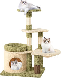Costway Kratzbaum für Katzen aus Holz und Plüsch mit Katzenhöhle in Beige und Grün – Bild 1 von 7