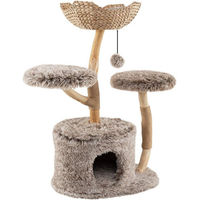 Produktbild von COSTWAY Kratzbaum für Katzen aus Massivholz mit Plüschsitz und Katzenhöhle in Grau und Natur, 105cm hoch