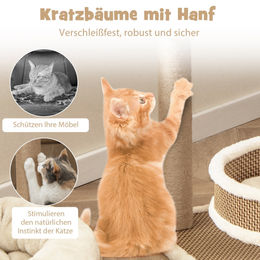 Costway Kratzbaum für Katzen aus Rattan und Weide in Beige mit 3 Spielbällen – Bild 1 von 5