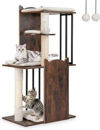COSTWAY Kratzbaum für Katzen in Braun mit Sisal und abnehmbaren Kissen – Bild 1 von 5