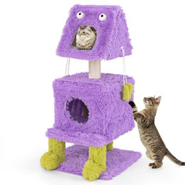 Costway Kratzbaum für Katzen in Lila mit Sisal-Kratzsäulen und Spielzeug 111cm – Bild 1 von 9