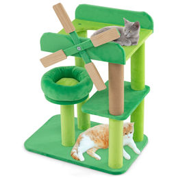Costway Kratzbaum für Katzen in Windmühle-Form Grün aus Plüsch 50 x 34 x 60 cm – Bild 1 von 7