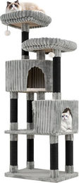 COSTWAY Kratzbaum für Katzen mit 2 Höhlen aus Holz in Grau 156 cm hoch – Bild 1 von 5