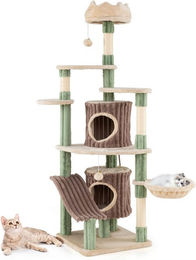 COSTWAY Kratzbaum für Katzen mit 2 Höhlen, Korb und Ball, 163cm Höhe, Sisal-Elemente – Bild 1 von 5