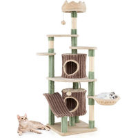 Produktbild von COSTWAY Kratzbaum für Katzen mit 2 Höhlen, Korb und Ball, 163cm Höhe, Sisal-Elemente