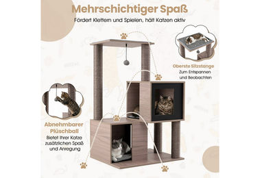 COSTWAY Kratzbaum für Katzen mit 2 Katzenhöhlen und Sisal-Elementen in Grau Schwarz oder Braun – Bild 1 von 3