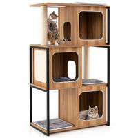 Produktbild von Costway Kratzbaum für Katzen mit 3 Ebenen, Katzenhaus und Kissen in Braun mit Metallrahmen