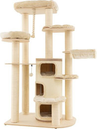 COSTWAY Kratzbaum für Katzen mit 3 Katzenhöhlen und Deckenspanner beige 173cm – Bild 1 von 5