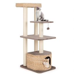 Costway Kratzbaum für Katzen mit Deckenspanner aus Sisal in Beige – Bild 1 von 8