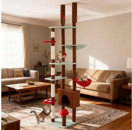 COSTWAY Kratzbaum für Katzen mit Deckenspanner in Braun mit Sisal – Bild 1 von 5