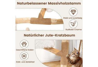 COSTWAY Kratzbaum für Katzen mit Hängekorb aus Plüsch in Weiß und Natur, 66cm hoch – Bild 1 von 2