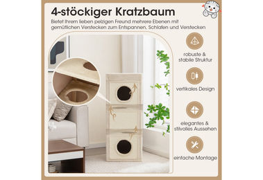 COSTWAY Kratzbaum für Katzen mit Katzenhaus, Kratzbrett und 3 Höhlen aus Plüsch in Grau – Bild 1 von 3