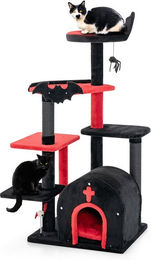 COSTWAY Kratzbaum für Katzen mit Katzenhöhle aus Plüsch im gotischen Design – Bild 1 von 4