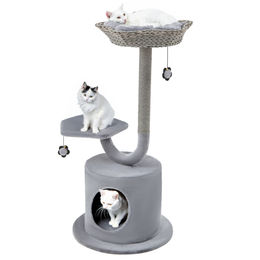 Costway Kratzbaum für Katzen mit Katzenhöhle und 2 Liegeflächen aus Sisal und Metallgestell Grau 106 cm – Bild 1 von 6