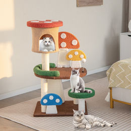 Costway Kratzbaum für Katzen mit Katzenhöhle und Federball aus Sisal 102 cm bunt – Bild 1 von 8
