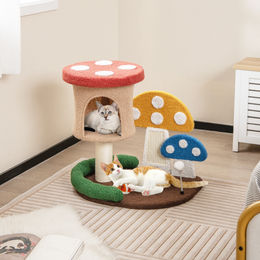 Costway Kratzbaum für Katzen mit Katzenhöhle und Federball aus Sisal in Bunt – Bild 1 von 8
