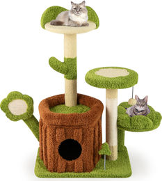 COSTWAY Kratzbaum für Katzen mit Katzenhöhle und Plattformen in Grün und Braun 55x40x92 cm – Bild 1 von 2