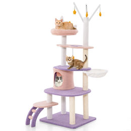 Costway Kratzbaum für Katzen mit Katzenhöhle und Sisal-Elementen sowie Deckenspanner – Bild 1 von 8